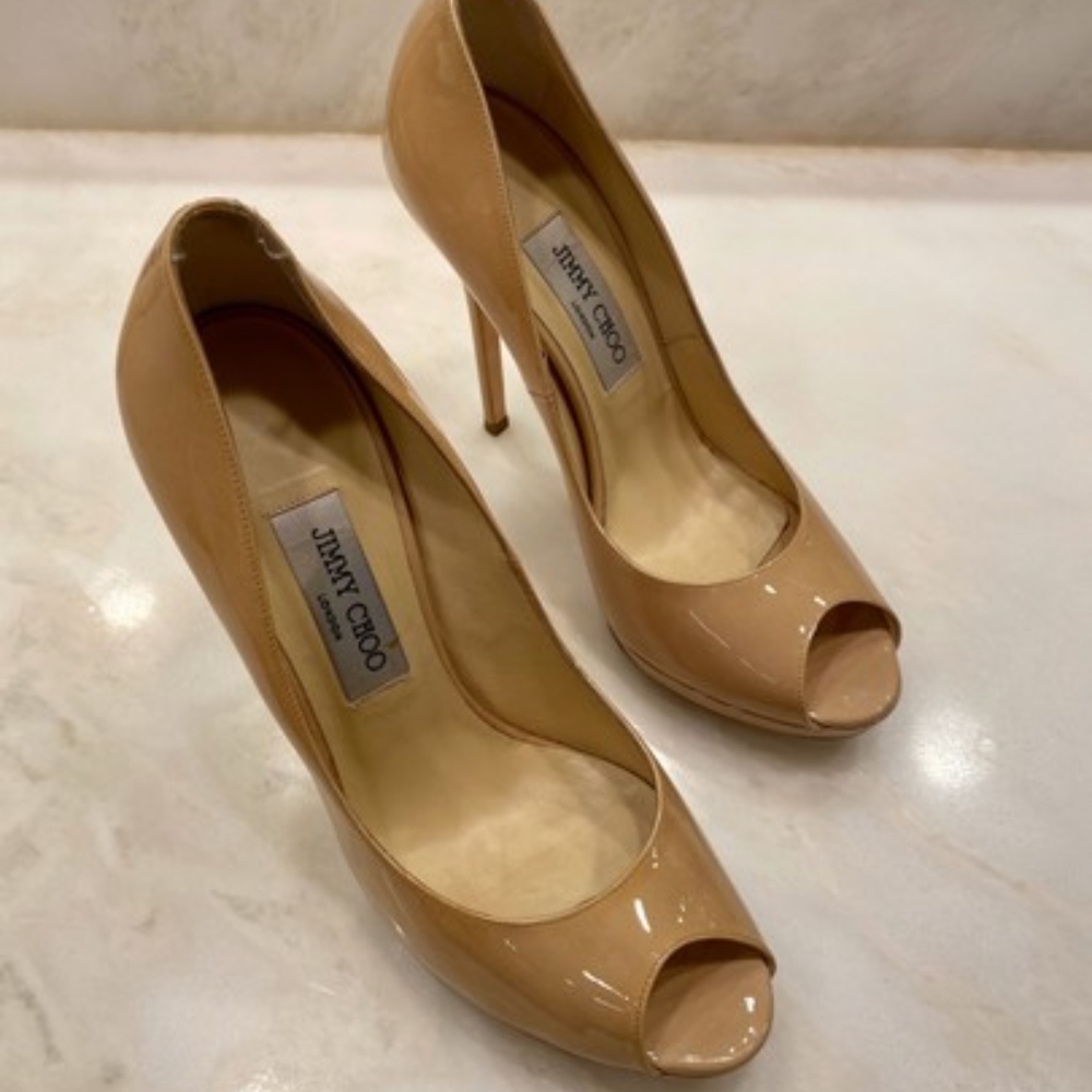 Jimmy Choo Nude Patent Leather Pumps